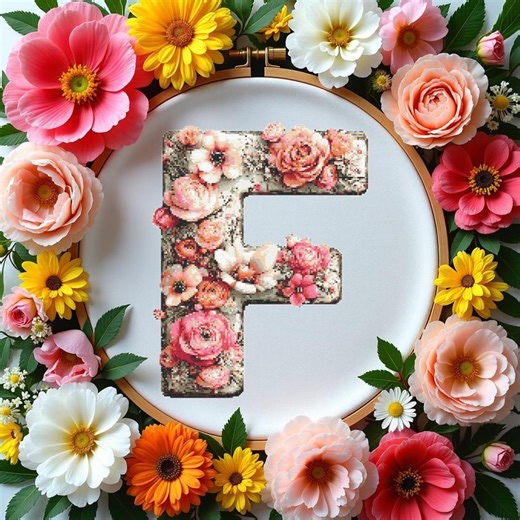 F Floral Letter Monogram Digital Cross Stitch Pattern PDF, Instant Download, Pattern Keeper - Etsy