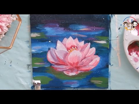 How to Paint EASY Acrylic Lotus Flower | FOR BEGINNERS | Acrylic Painting on Canvas