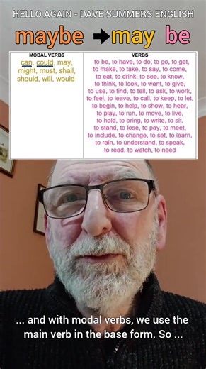 682K views · 20K reactions | Learn English. Grammar: MAYBE and MAY BE, modal verbs. DSE250610. #learnenglish #englishgrammar #davesummersenglish | Itspapidiego | Facebook