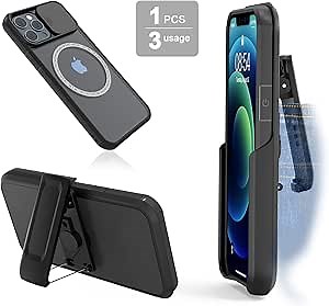 Compatible for iPhone 12 Pro Max Case with Belt Clip Holster,Slide Camera Cover with Metal Ring Compatible with MagSafe Charger Accessories(for iPhone 12 Pro Max, Black)