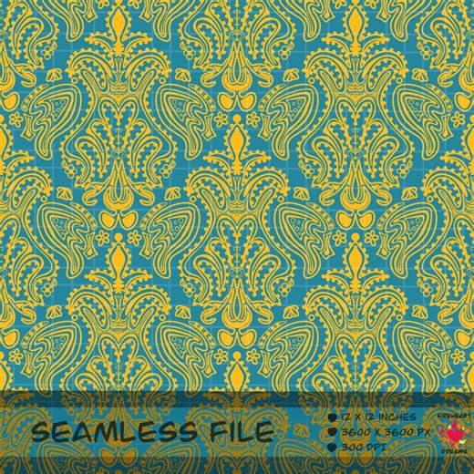 Teal and Gold Damask Seamless Pattern PNG | Elegant Vintage Floral Repeat | Digital Paper 12x12 300 DPI | Luxury Background - Etsy