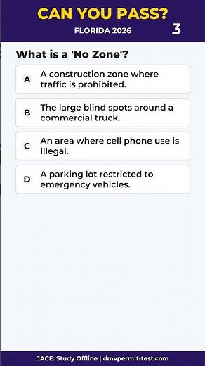 2026 FL DMV Q59: Dangerous No-Zones! 🚛 | Florida CLASS E STUDY GUIDE #Shorts #JACE