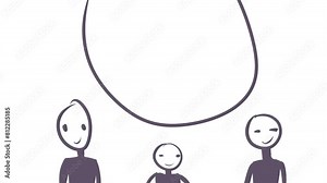 Above the cartoon people there is a round window for inserting text or a logo.