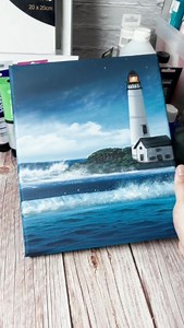 Peaceful Lighthouse Seascape Acrylic Painting 🎨 #lighthouseart #oceanpainting #nightseascape #aestheticartwork #relaxingartprocess #simplecanvas #creativepainting | Jay Lee Paintings