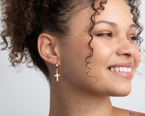 Gold Cross Earrings, Pave Cross Dangle Earrings, 14K Cz Diamond. Christian Cross Hoop Earrings, Minimalist Handmade - Etsy