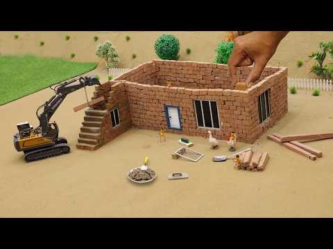 Mini Brick House Construction | Toy Excavator Building Small Brick House | Mini Construction Story