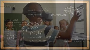 Animation of mathematical formulas over schoolboy using vr headset | Premium Stock Video Footage