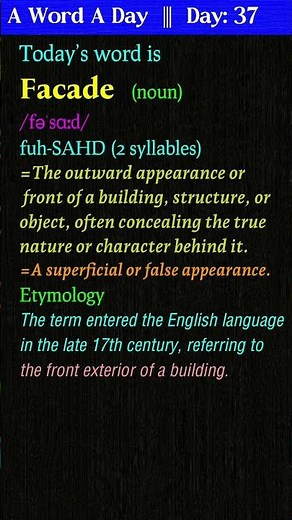 "Façade" ~ Meaning, Etymology, Usage | English Speaking Made Easy #vocabularybuilding #vocabulary