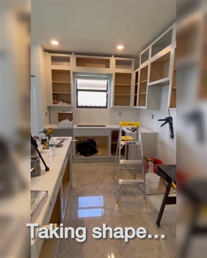 Kitchen Remodel in Progress 🏗️ White Mountain Quartz + Gray Shaker Cabinets | South Florida#fyp
