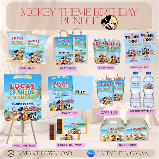 Mickey Clubhouse Birthday Bundle Templates, Mickey Mouse Birthday Party Favors,mouse Party Favors, Mouse Birthday Printables Mouse Party Kit - Etsy