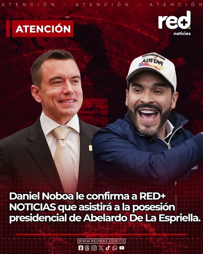 Presidente de Ecuador, Daniel Noboa, confirma que asistirá a la posesión de Abelardo De La Espriella