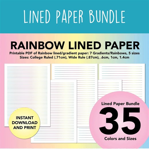 Lined Paper Printable for Kids Writing, Colorful Wide Ruled Notebook Pages, Instant Download PDF - Etsy Canada