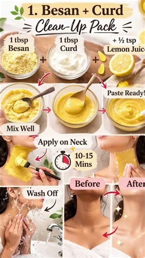 Instant Tan Removal! 🍋 Besan & Curd Neck Brightening Hack #viral