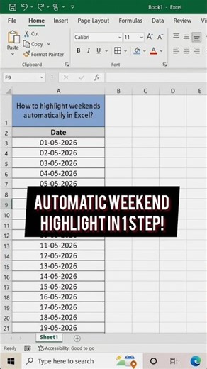 Weekend ka kya plan hai? Auto highlight weekends in Excel ⚡😱 #ExcelTricks #DataTips #viralshorts