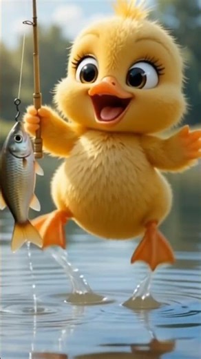 Cutest Chick Ever Catches a Fish! 😍🐥 #Shorts#cute #duck
