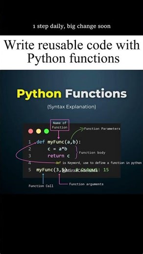 Write reusable code with Python functions 💻✨ Code smart and follow for more Python tips 🐍