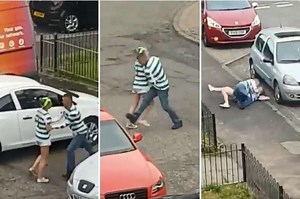 Celtic fan filmed attacking woman and throwing her to ground in street fight