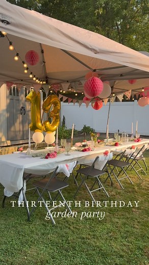 Jessica DeMaio | DIY • Home Decor on Instagram: "This weekend we celebrated my daughter’s 13th birthday with her friends. We hosted a small backyard dinner party with balloons, flower crowns, sparkling cider, and of course string lights. It was such a cute night! Will share some of the things I bought to decorate with in stories and LTK. That gold flatware - plastic! 😮 ________ ✨Follow @prettylittlecorners for DIY, decorating and more!✨ ________ #gardenparty #dinnerparty #alfresco #thirteenthbi
