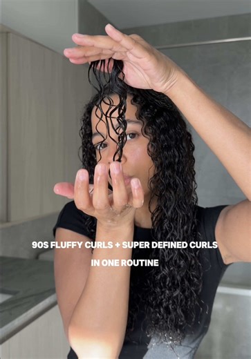 trying out 90’s fluffy curls super defined curls in one routine 🤍 #fluffycurls #definedcurls #curlyhairroutine