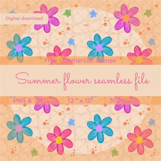 Summer Flower Seamless Digital Paper - 12in X 12in - PNG & JPEG - Free Commercial License - Etsy