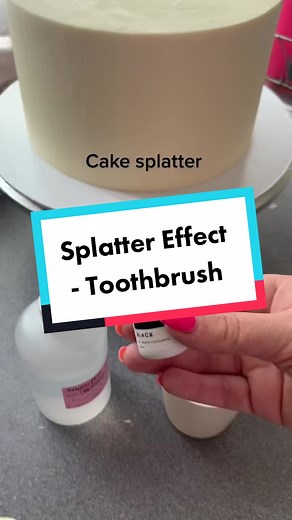 Toothbrush gives the best results! #cakestuff #sprinkle #colormill #black #cakeeffect #caketips #howtodecorateacake #cakedecorating #splatter #toothbrush #cakepaint