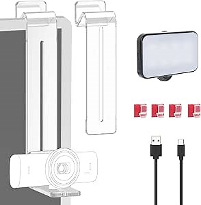 Center Screen/Middle Screen Webcam Mount with Video Conference Light, Position Webcam Anywhere on Monitor, Laptop Screen, Compatible with Logitech MX Brio, C920x, C922, C930 Webcams