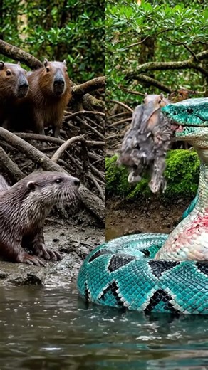 🤯 Otter Saves Capybara from GIANT Blue Snake! #UltimateRescue #HiddenHero #CapybaraGang #ViralShorts