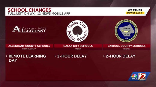 North Carolina, Virginia school delays, and remote learning list for Tuesday, March 17
