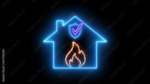 Fire insurance concept. Home illustration have fire icon in middle and protect sign symbol. Able use graphic isolated transparent background.
