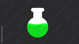 Liquid filtration and purification. Test tube. Chemical reactions. Scientific experiment. Green liquid flows into the flask. Environmental pollution.