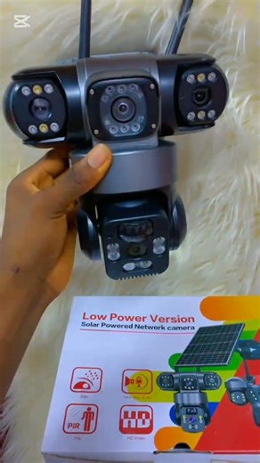 4-in-1 Solar Security Camera:Total coverage with powerful lenses.• 450W light for added security•