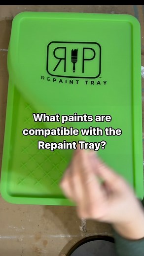 The Repaint Tray®️ | by Repaint Studios™ on Instagram: "Your Repaint Tray is compatible with multiple paints, stains and glues! 🎨Water/latex/acrylic based paints and primers are always safe as well as chalk, milk & craft paints. 💦Water-based stains and polys. 🪑Wood & craft glues. 🚫 STEER CLEAR of oil-based paints, primers and polyurethanes. They will warp your liners. #repainttray #reusablepainttray #repaint #repaintstudios #paint #painttray"