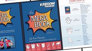 We are super excited to release a brand new resource we've been working hard on for the past few months – The Mega Book! This PDF download contains 63 brand new Kaboom pieces ranging in difficulty from Beginner to Advanced for body percussion, buckets, cups, chairs, drumsticks, pens and tables. It also comes with 189 video performances, tutorials and play-alongs which should keep your students busy for a long time! Thanks for your continued support, we love making these resources and really enjo