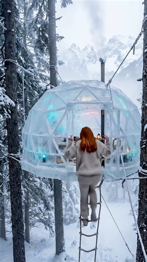 Frozen Sky Shelter — suspended between warmth and wilderness ❄️🌲#iceigloo #hangingcabin #suspendedhome #winteraesthetic #cozyhideaway #arcticvibes #treehousevibes #frozenworld #icehouse #surrealplaces #winterescape #cozywinter #cinematicaesthetic #hiddenretreat #mountainmagic #snowforest #dreamyspaces #uniquehomes #natureescape #cozycore | Next Home