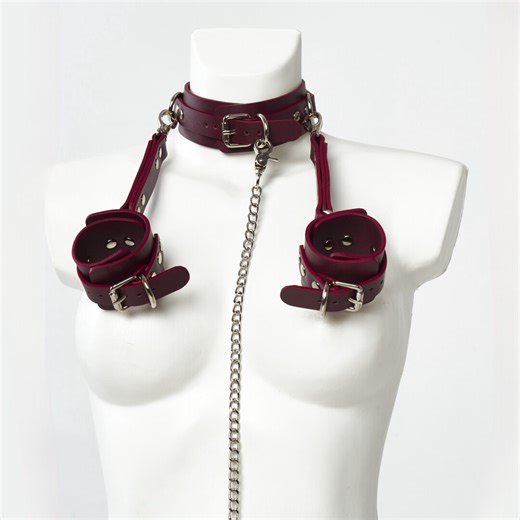 Collar and Cuff Set, Choker Cuffs Leather, Burgundy Choker, Collar With Leash for Human, Leather Collar Leash, Leather Cuffs Burgundy - Etsy Ireland
