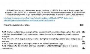 Read Piaget's theory in the core reader, Hardman, J. (2016), Th... | Filo
