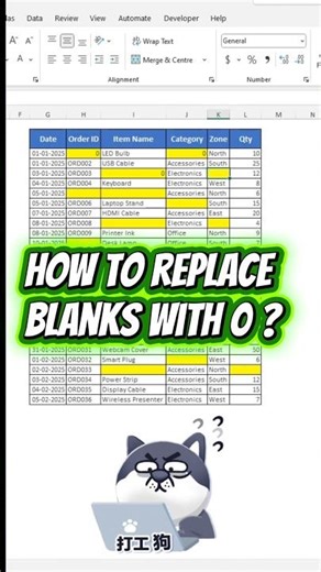 Efficient Method to Fill Blank Cells with Zero. #googlesheets #excel #office