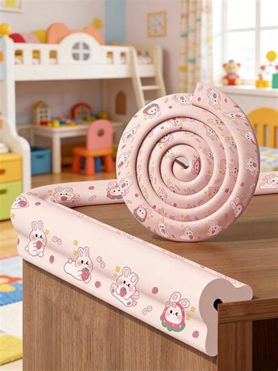 1Roll 2 Meters Long Pink Rabbit Pattern Baby Anti-Collision Strip, Cute Cartoon Pink Bunny Design Anti-Collision Corner Cloud-Shaped Foam Elastic Material, Cartoon Rabbit Design, Free Cutting, Self-Adhesive, Easy To Use After Tearing, Not Easy To Leave Marks Table Corner Protection Anti-Knock Furniture Protective Cover(Install After Cleaning, And Do Not Touch It For 24 Hours After Installation) | SHEIN