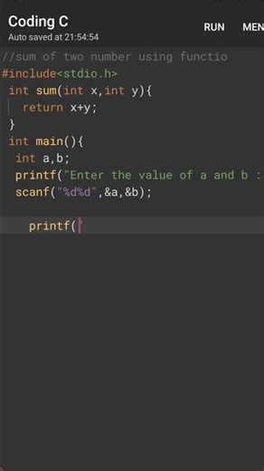 Sum of Two Numbers Using Function in C"#coderslife #codercommunity #codingjourney #dailycoding #pro