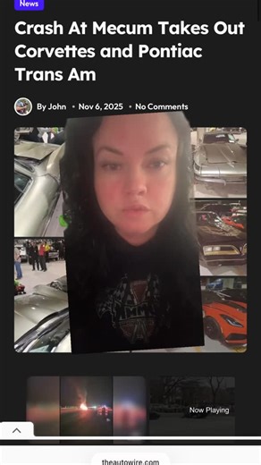 The Auto Wire on Instagram: "Someone crashed a Willys pickup into a CLASSIC CORVETTE, BANDIT TRANS AM, and Corvette ZR1 at Mecum auction in Texas!"