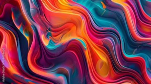 A colorful painting with a wave-like pattern. The colors are bright and vibrant, creating a sense of energy and movement. The painting seems to be abstract, with no clear subject or representation