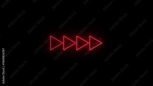 Neon rewind arrow animation with backward motion. Repeating reverse arrows indicate replay, previous action, and media control. Glowing rewind symbol support digital navigation and playback flow