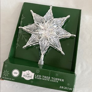 Holiday Time LED tree topper warm white  lights silver retro star New