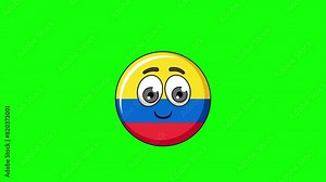 flag of colombia cartoon with a smiling face with heart eyes, emoji emoticon animation
