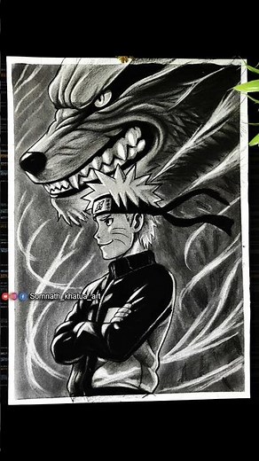Naruto Uzumaki & Kurama🔥 (Nine-Tails Fox) Drawing Sketch☠️🔥 #shorts #anime #naruto #narutoshippuden