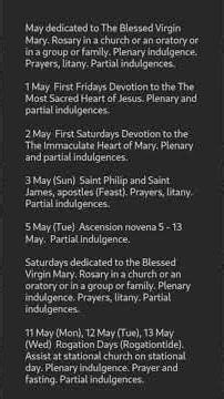 May 1st to 13th Plenary Indulgences