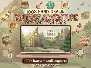 Fantasy Adventure: Hand Drawn Desktop Folder Icon & Wallpaper Pack for Windows   Mac - Etsy