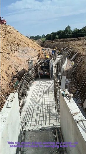 Canal Construction Site: Workers Building a Water Drainage Channel