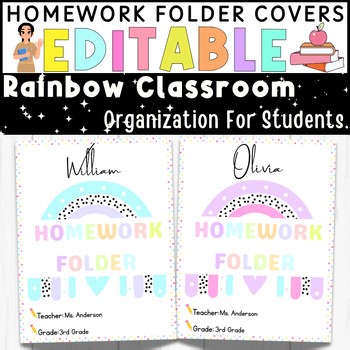 Editable Homework Folder Covers | Rainbow Classroom Organization For Students