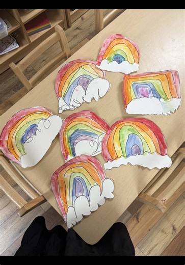 Create a Rainbow with Clouds in Preschool Art